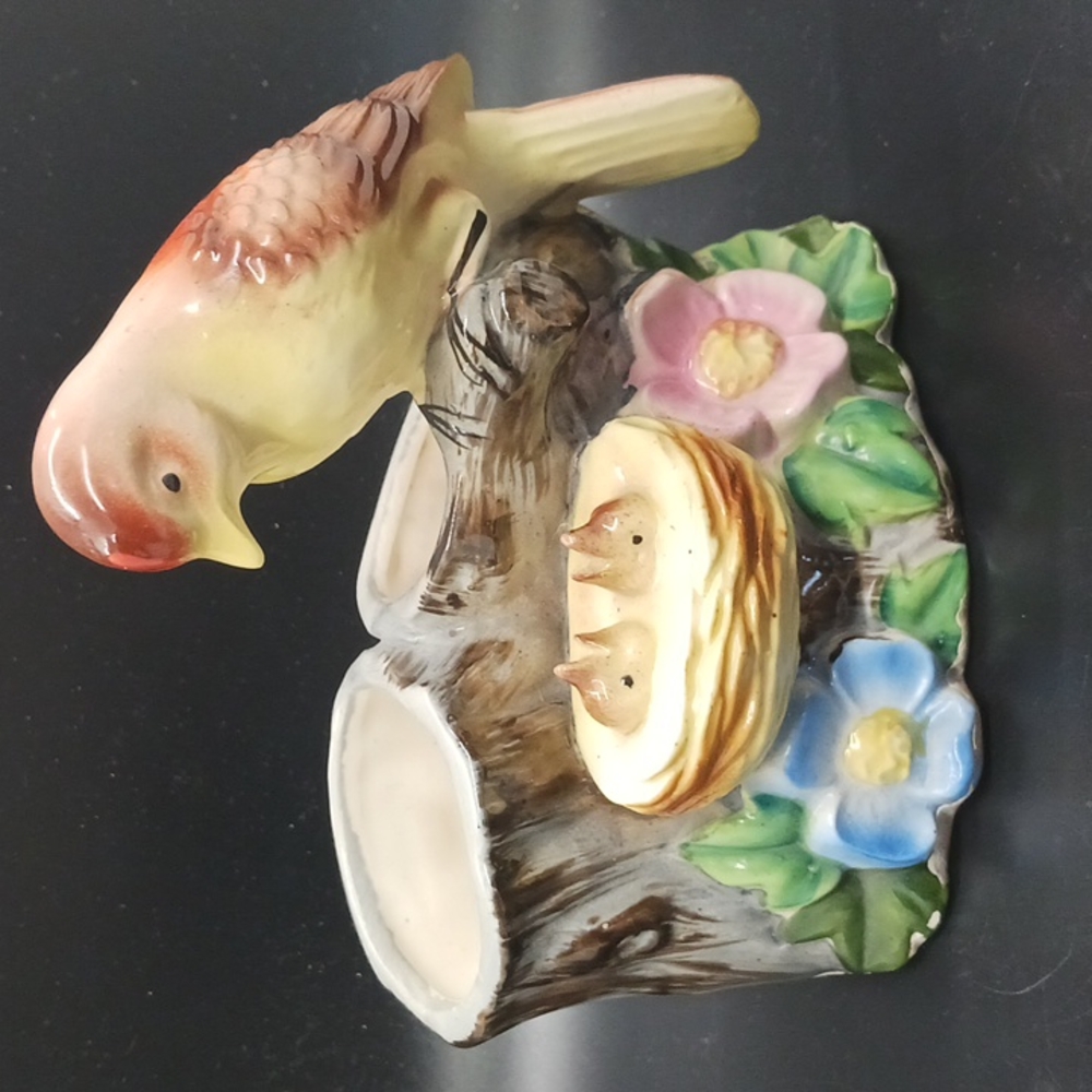 Vintage Japanese Figuerine/Planter Of Mother Bird & 2 Baby Birds